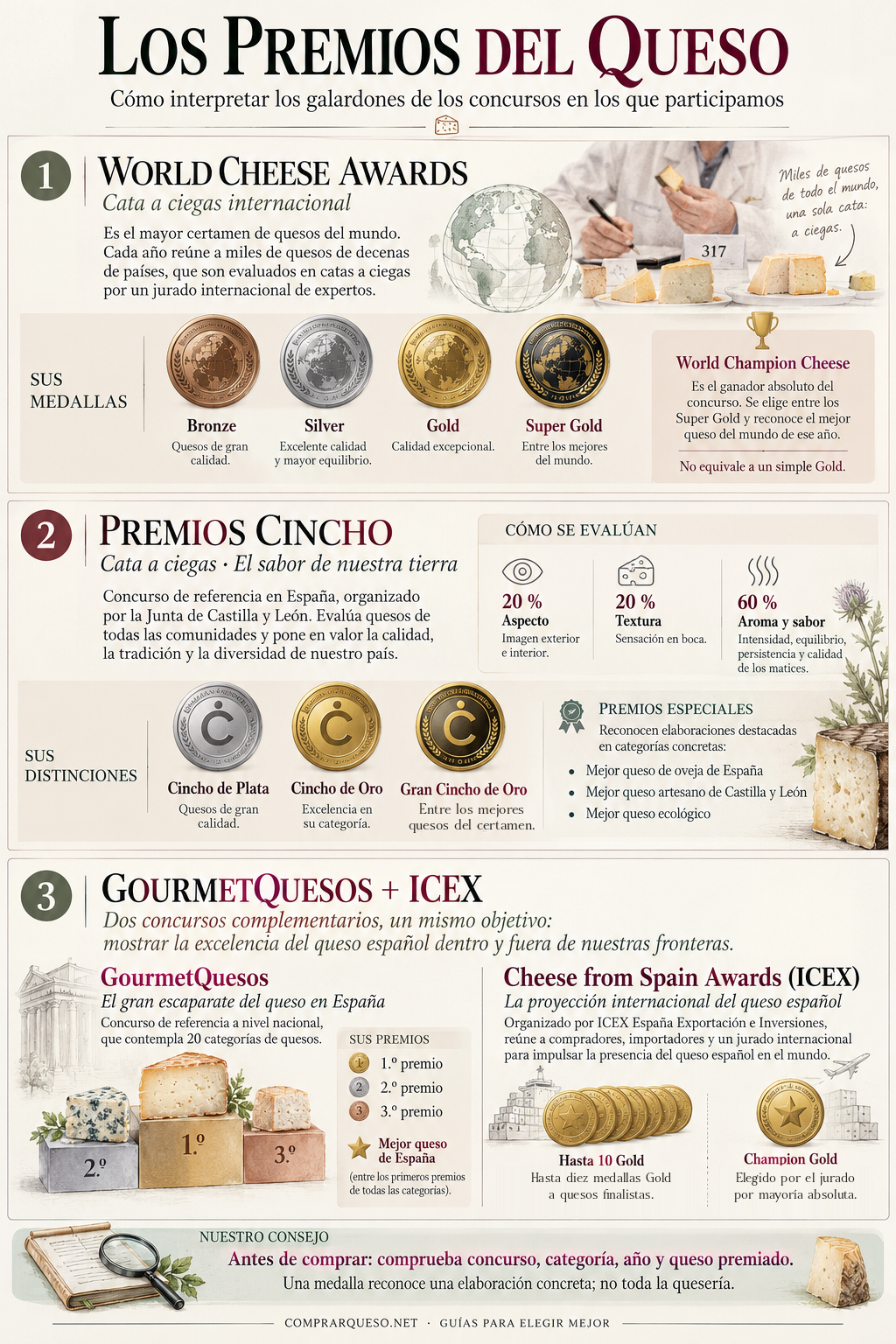 World Cheese Awards, Premios Cincho y GourmetQuesos-ICEX: cómo interpretar sus premios