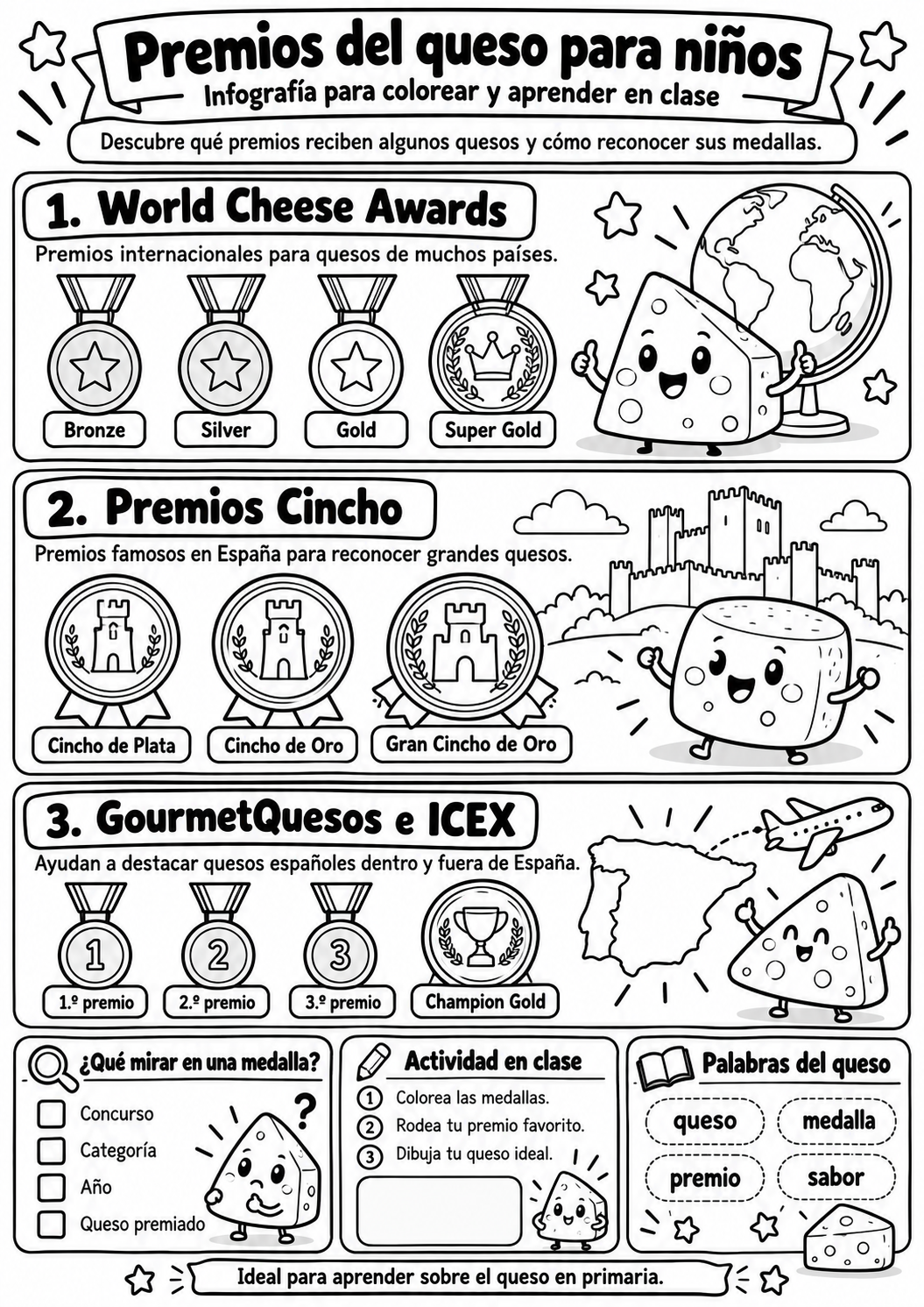 🧀🏅Aprende sobre los premios del queso mientras coloreas