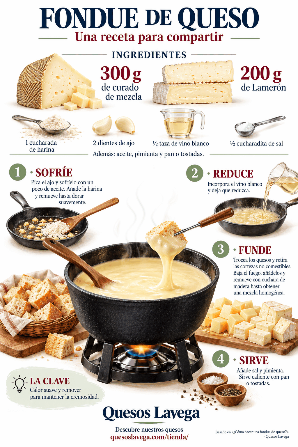 Fondue de queso cremosa: receta fácil con Quesos Lavega