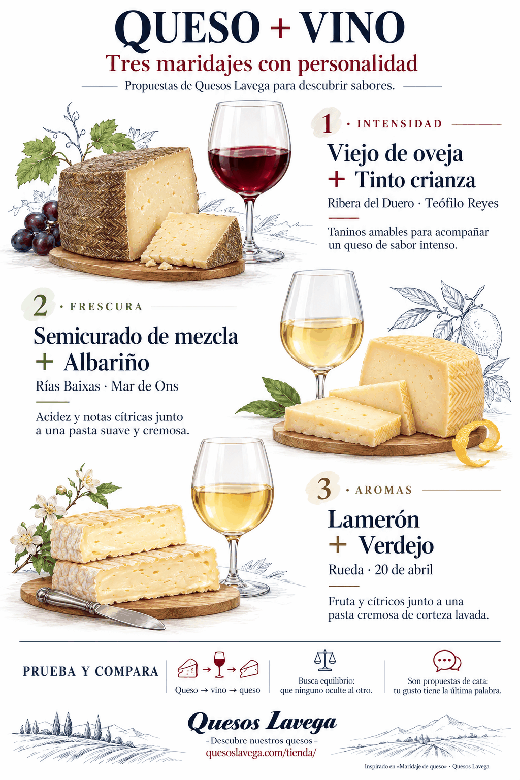 Maridaje de queso y vino: tres combinaciones para disfrutar